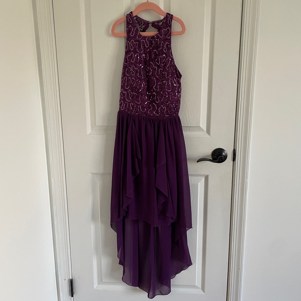 city studio high low ruffle beaded & sequin dress